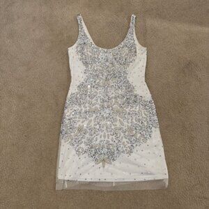 Adrianna Papell White Dress Silver Stones Size 8 - NWT